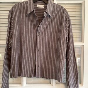 Zara Men's Gray-Brown Pinstripe Button-Down Shirt